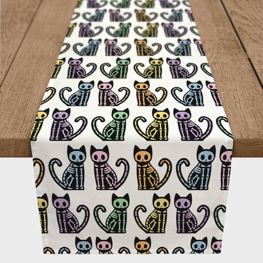 Skeleton Cat Pattern Poly Twill Table Runner